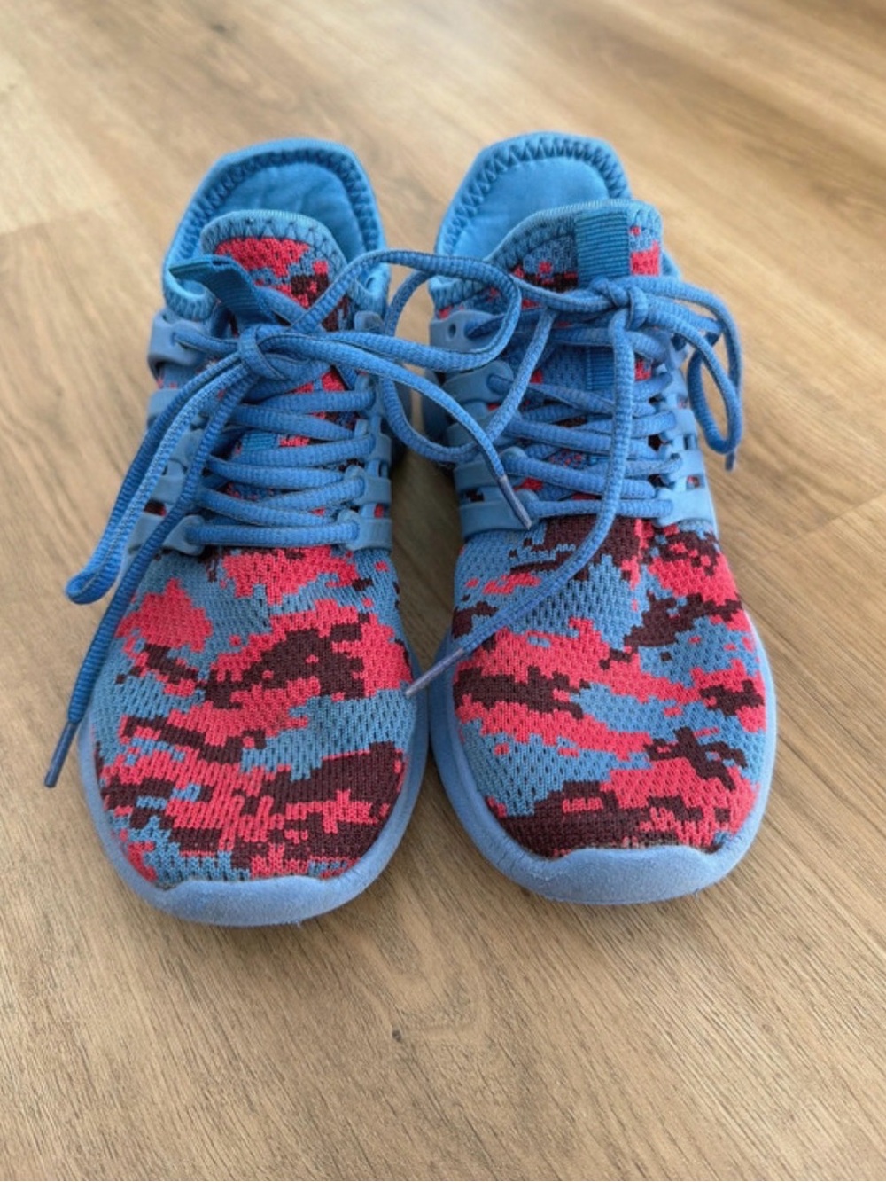 Kids Blue and Pink Knit Camouflage Sneakers